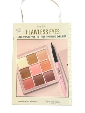 Nicole Miller Flawless Eyes Rosy Nude Eyeshadow Palette with Black Eyeliner Pen